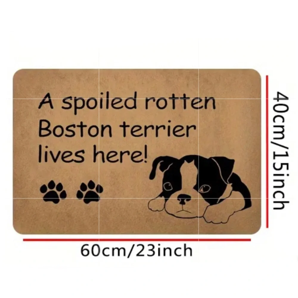 Tan Dog Mat with Boston Terrier Design